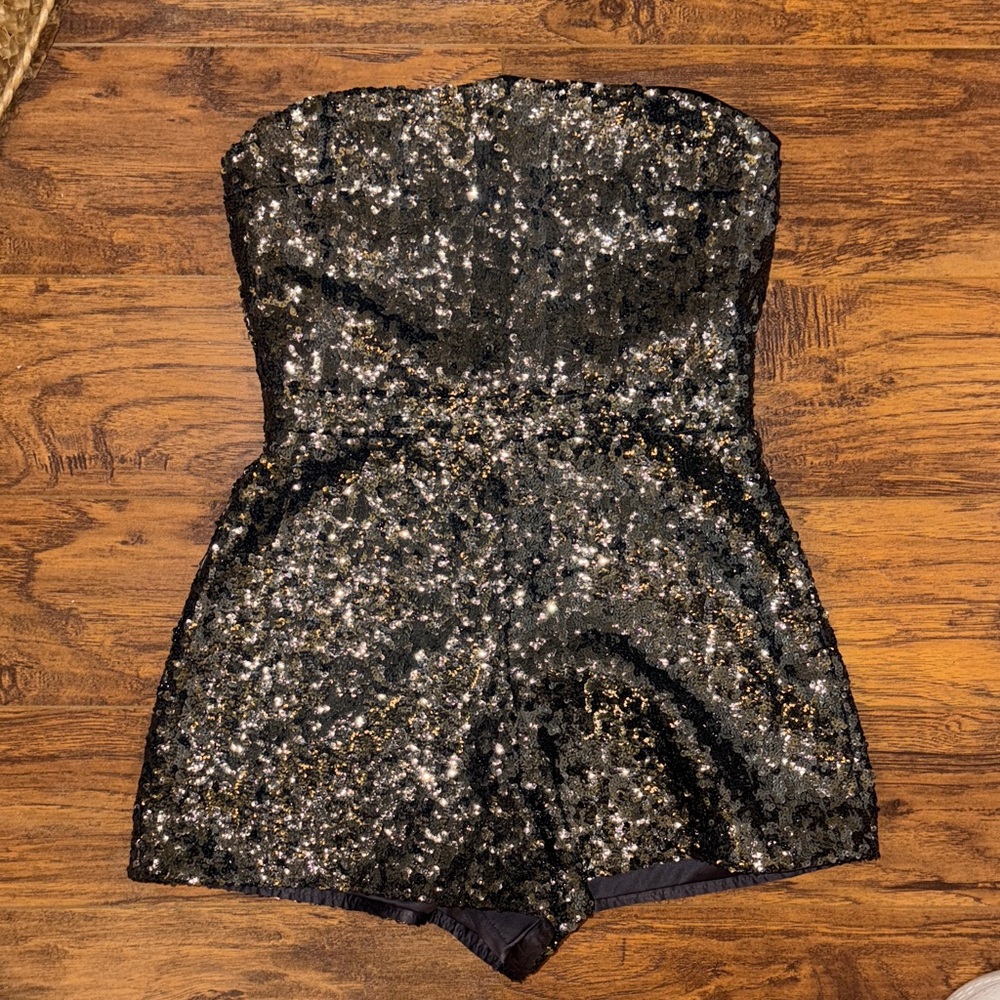Alexis Black Sequin Strapless Romper